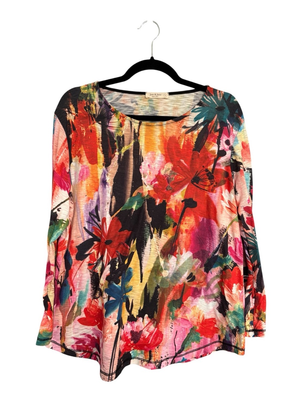 Jess & Jane Abstract Floral Art Print Top Size Large Made in USA